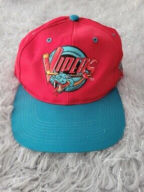 Vintage 90s Detriot Vipers IHL Hockey Snapback Hat Baseball Cap GCC Red Teal